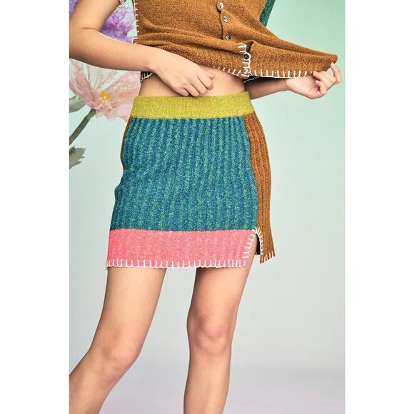 Yanyan Knits Dresses & Skirts - Yan Yan Knits Tweedle Mini Skirt Size Large Multicolor Chunky Knit Pull On EUC